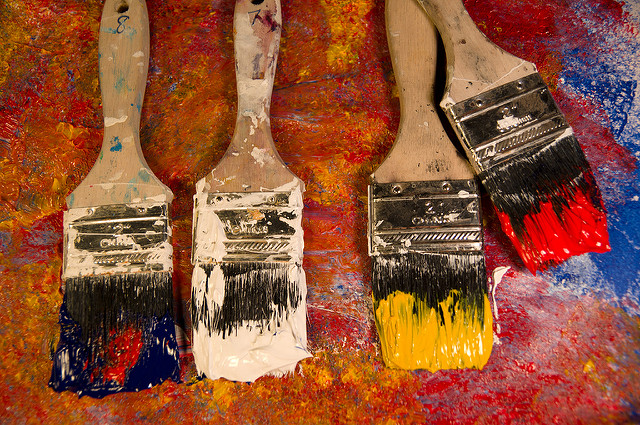 Glass paint and paint brushes